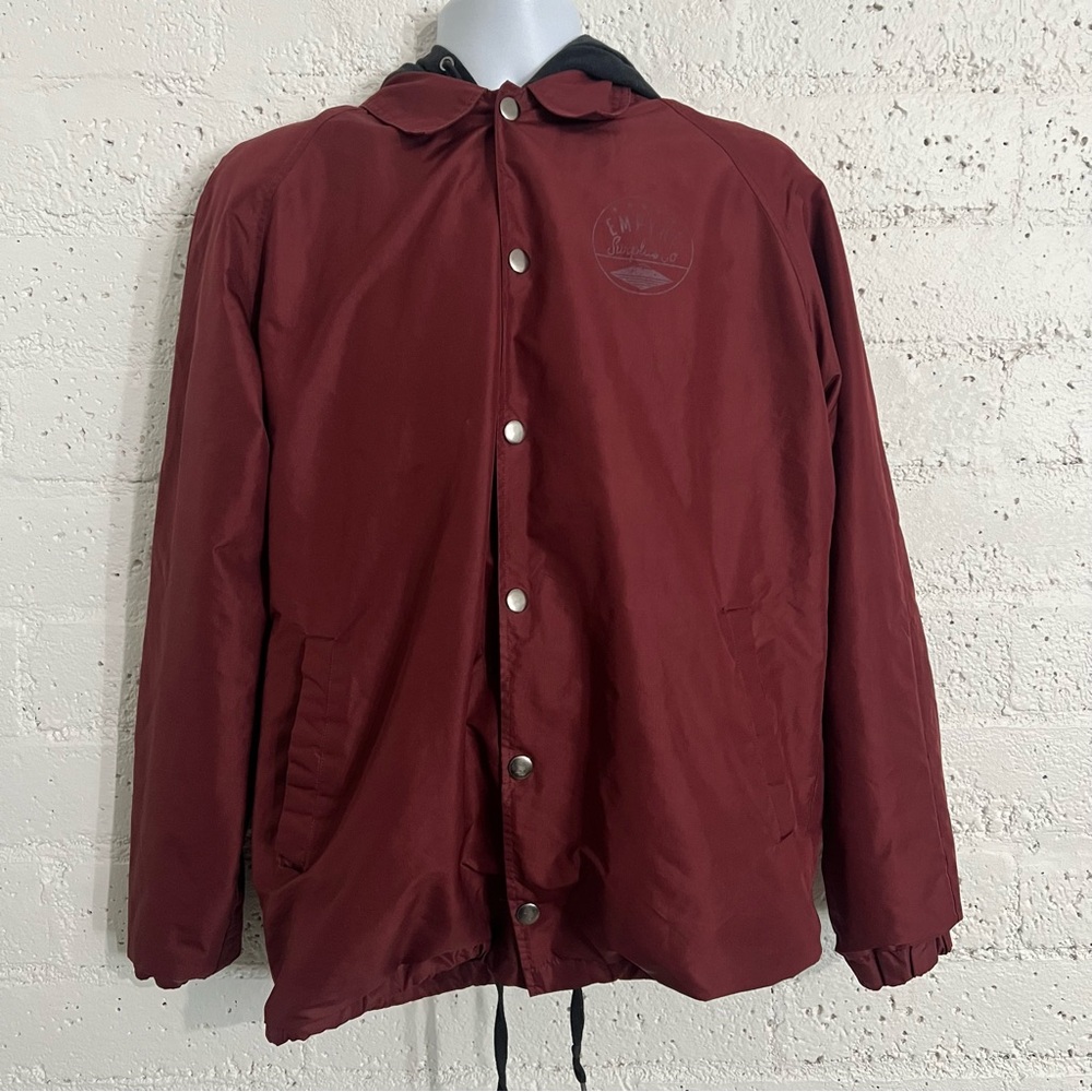 Empyre Mens Jacket L Red Black Windbreak Hoodie Full Zip Snap Button Skater F10